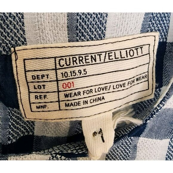 Size 1 (Small) Current Elliott Blue Gingham Peplum Blouse Top Cotton - Picture 3 of 6